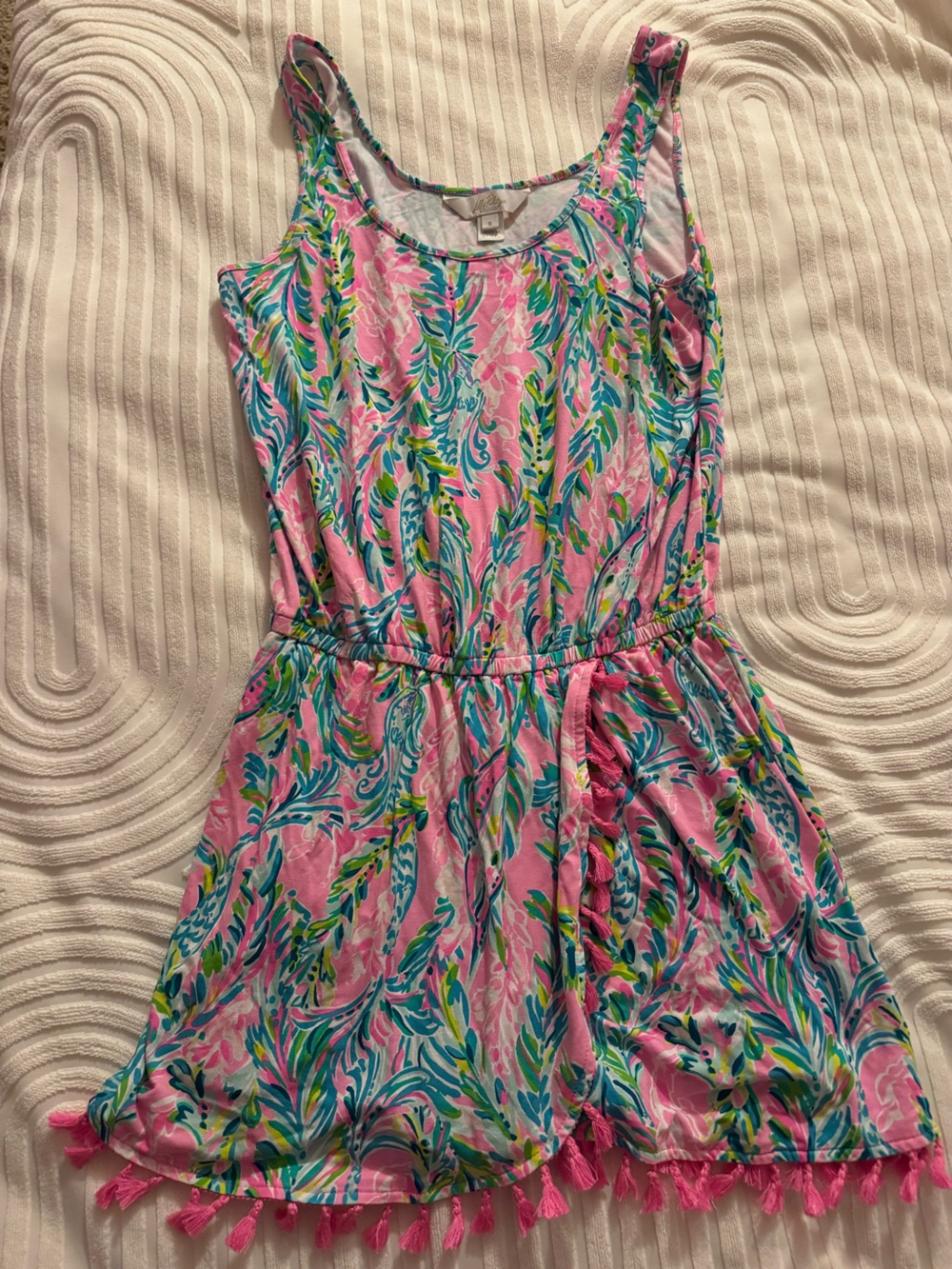 Lilly Pulitzer Floral Print Dress w/ Attached Shorts Pink Tassel Trim